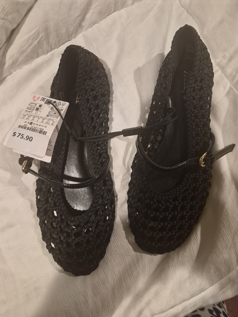 Zara Black Woven Mary Jane Flats
